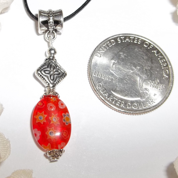 Orange Glass Flower Necklace Adjustable NWT 4852 - Picture 2 of 9